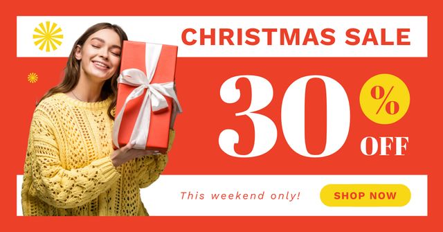 Christmas Sale of Gifts Orange Facebook ADデザインテンプレート