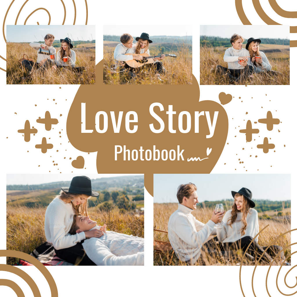 Love Story of Cute Couple in Field Photo Book tervezősablon