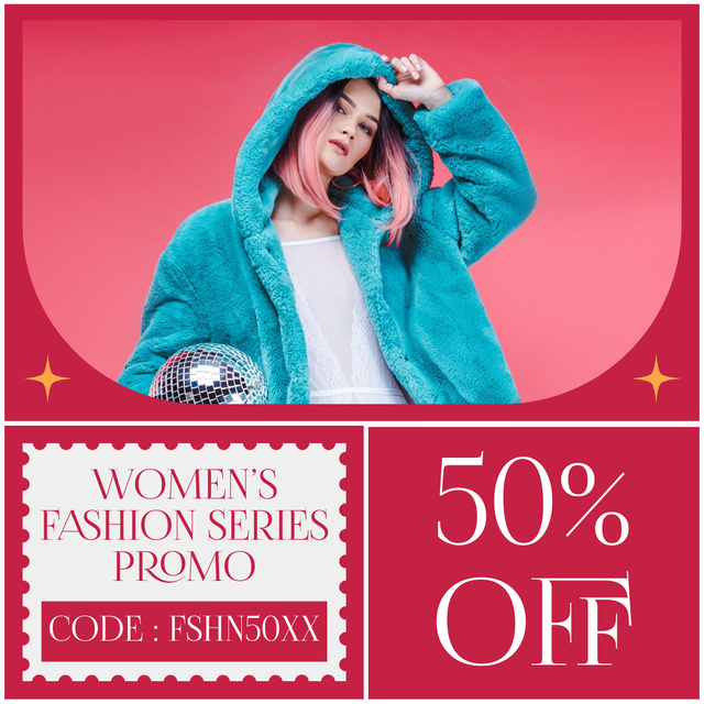 Women's Collection Sale with Stylish Woman in Blue Fur Coat Instagram AD tervezősablon