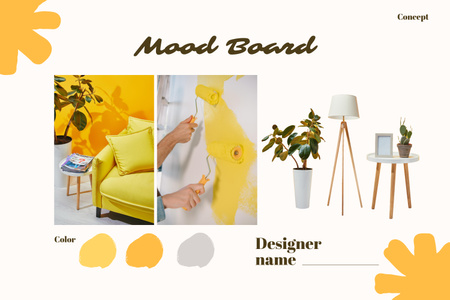 Template di design Vernice gialla brillante nel design degli interni Mood Board