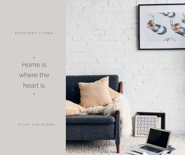 Cute Phrase about Home with Stylish Interior Facebook – шаблон для дизайна
