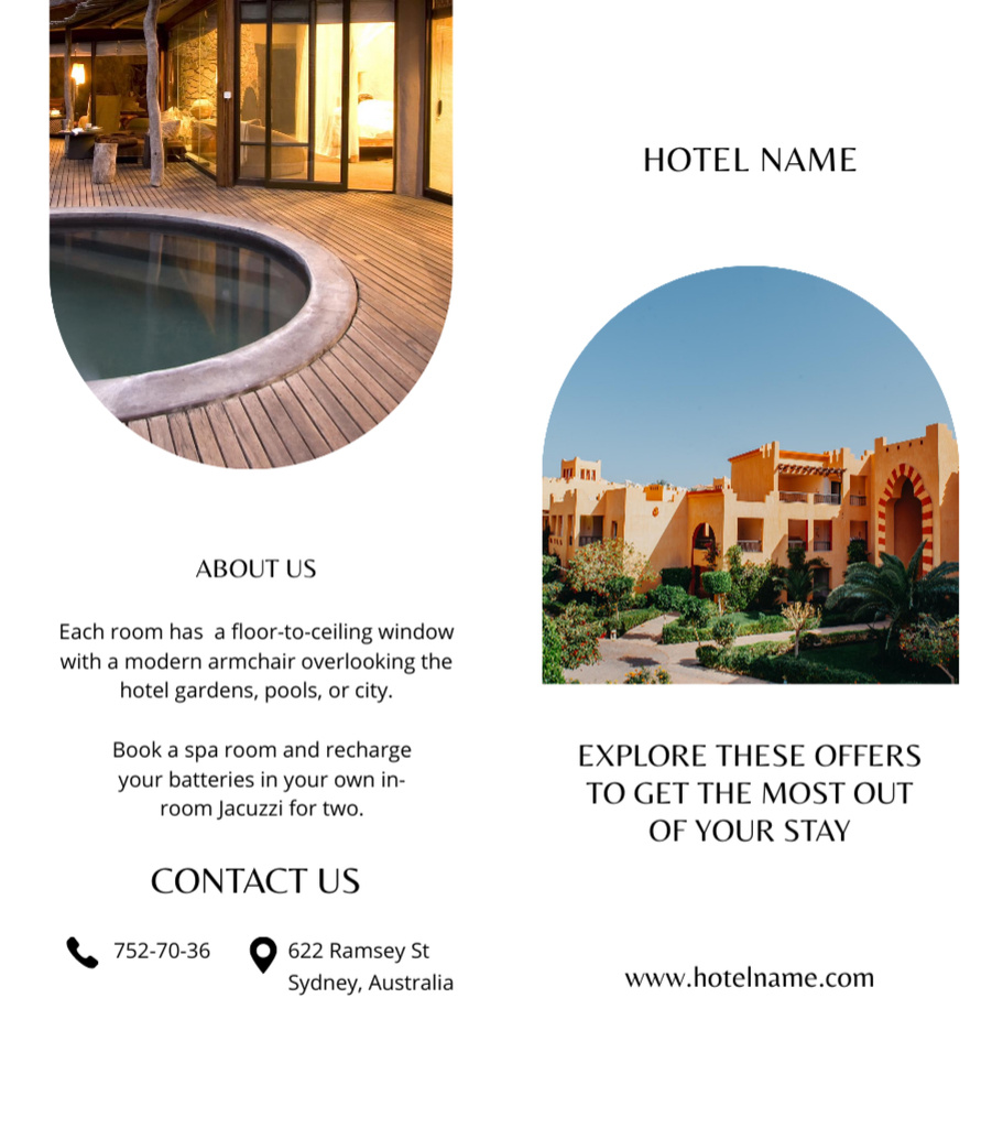Luxury Hotel Ad with Pool Brochure 9x8in Bi-foldデザインテンプレート