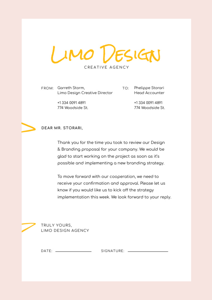 Szablon projektu Design Agency Official Request on Pastel Pink Letterhead