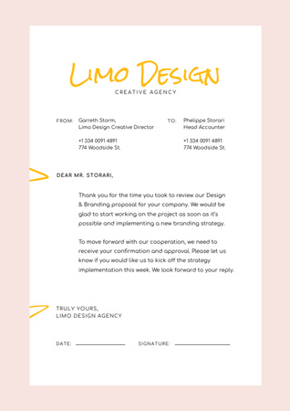 Design Agency Official Request on Pastel Pink Letterhead Šablona návrhu