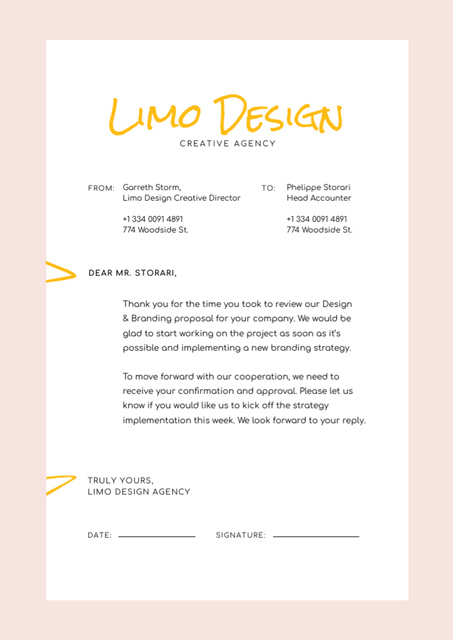 Szablon projektu Design Agency Official Request on Pastel Pink Letterhead