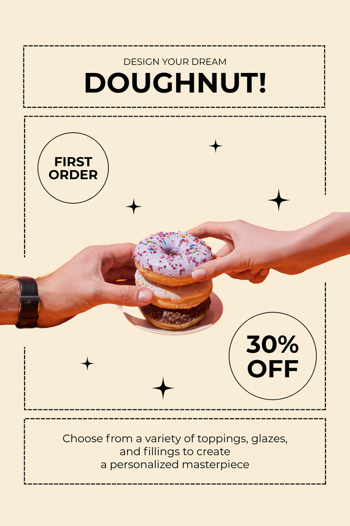 Doughnut Shop Ad with Hands holding Dessert Pinterest Design Template