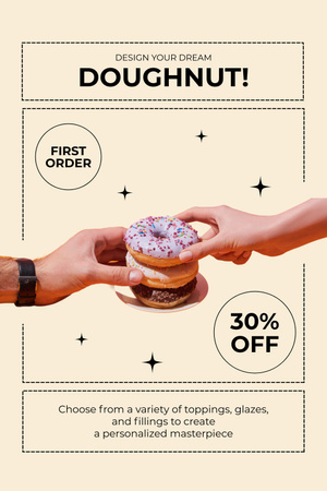 Ontwerpsjabloon van Pinterest van Donut Shop-advertentie met handen die Dessert vasthouden