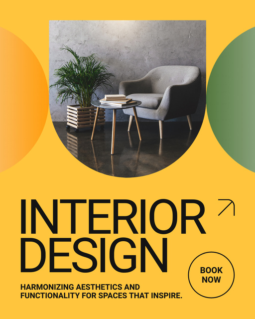 Offer of Interior Design Services with Stylish Armchair Instagram Post Verticalデザインテンプレート