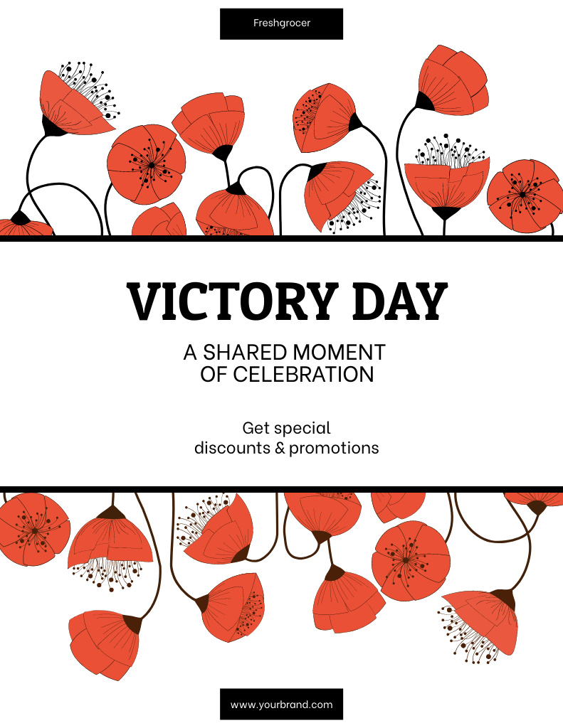Delicate Poppy Flowers on Victory Day Poster 8.5x11in Šablona návrhu