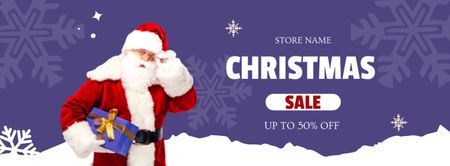 Санта-Клаус на різдвяній розпродажі фіолетовий Facebook cover – шаблон для дизайну