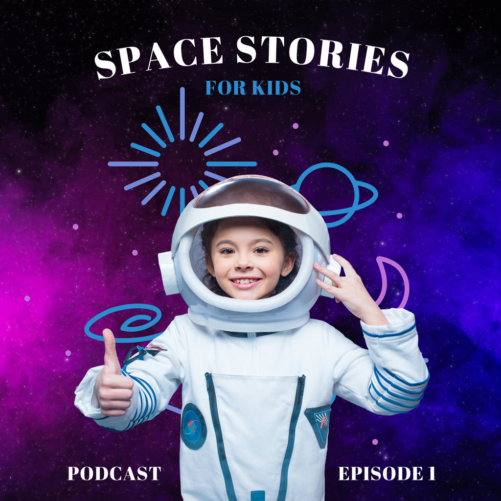  First Episode of Podcast with Space Stories Podcast Coverデザインテンプレート