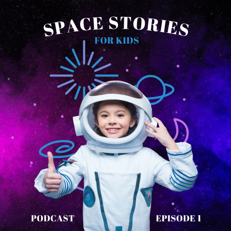  First Episode of Podcast with Space Stories Podcast Cover Design Template