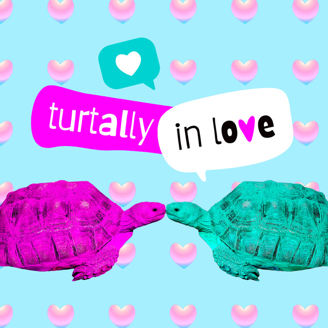 Cute Illustration with Kissing Turtles Instagram Design Template