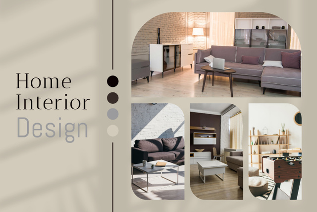 Home Interior Design in Grey and Beige Shades Mood Board Šablona návrhu