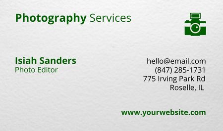Photography Services Offer with Camera Icon Business Card US Design Template