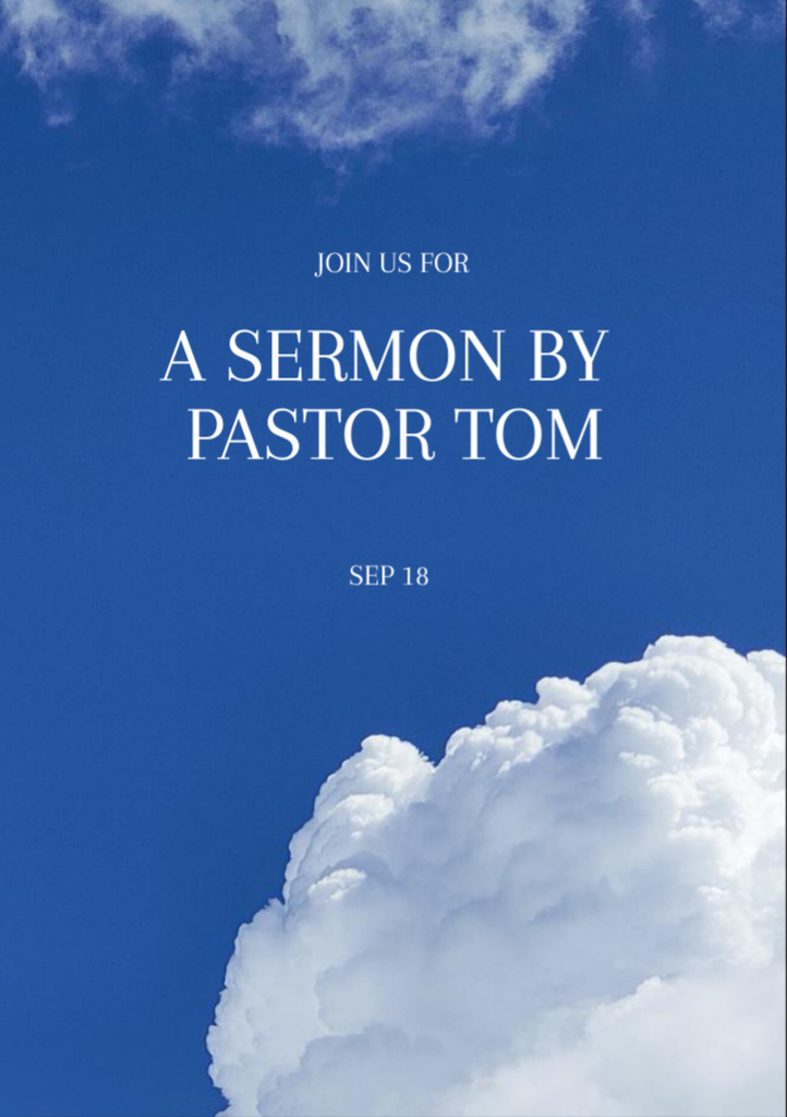 Church Sermon Announcement with Clouds in Blue Sky Flyer A7 Modelo de Design