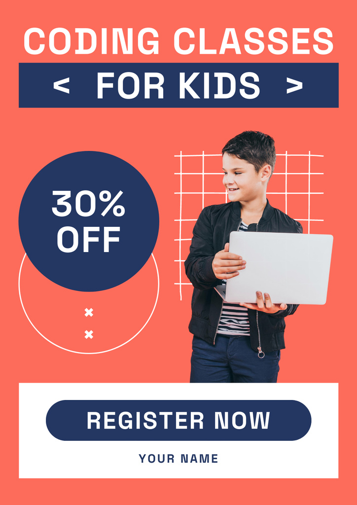 Coding Classes for Kids with Discount Posterデザインテンプレート