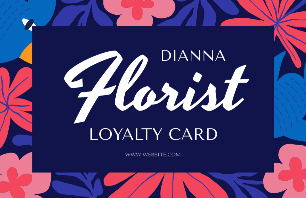 Florist's Loyalty Offer with Floral Pattern Business Card 85x55mmデザインテンプレート