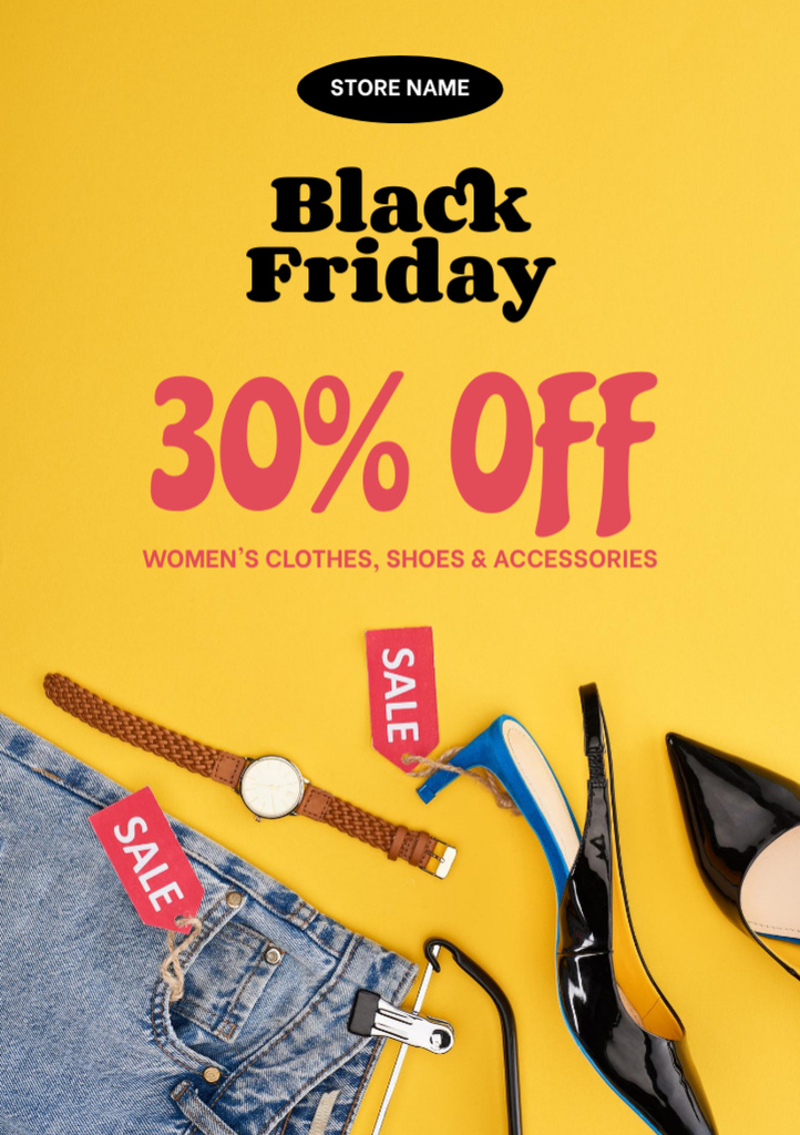 Female Clothes Sale on Black Friday Postcard A5 Vertical Design Template