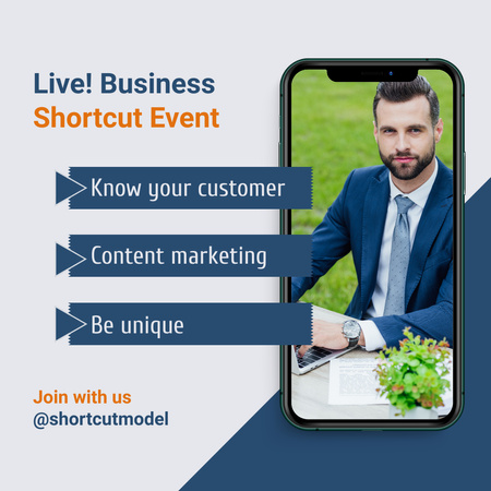 Live Business Shortcut Event Ad with Man Instagram Design Template
