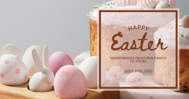 Easter Offer with Sweet Festive Cakes and Bunnies Facebook AD Design Template
