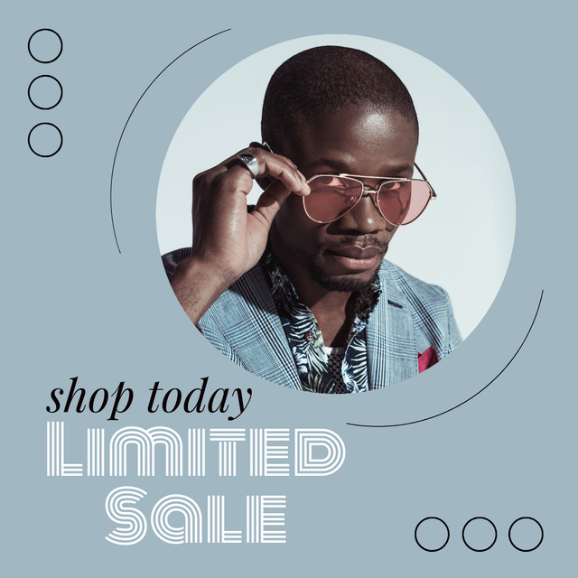 Designvorlage Limited Sale with Stylish African American Man with Glasses für Instagram