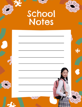 Template di design Agenda scolastica con studentessa e fiori Notepad 107x139mm