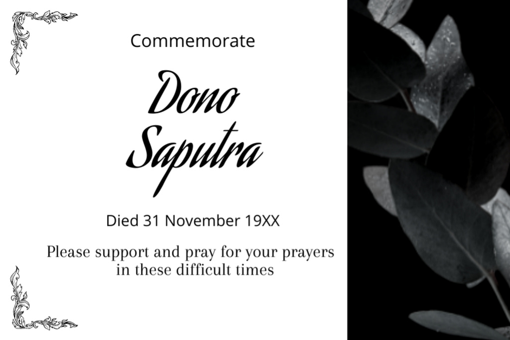 Deep Condolence Elegant Message on Black and White Postcard 4x6in Design Template