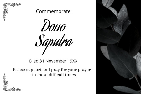 Deep Condolence Elegant Message on Black and White Postcard 4x6in Modelo de Design