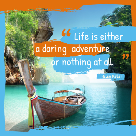 Boat at tropical coast with Quote Instagram Design Template