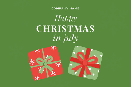Thrilling Christmas In July Greeting With Presents Flyer 4x6in Horizontal Design Template