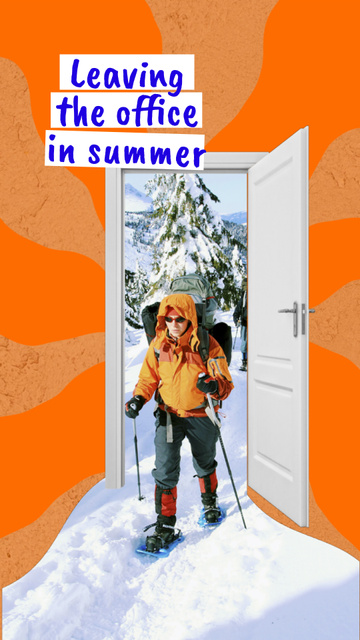 Funny Joke about Vacation with Man in Ski Suit Instagram Video Story Design Template