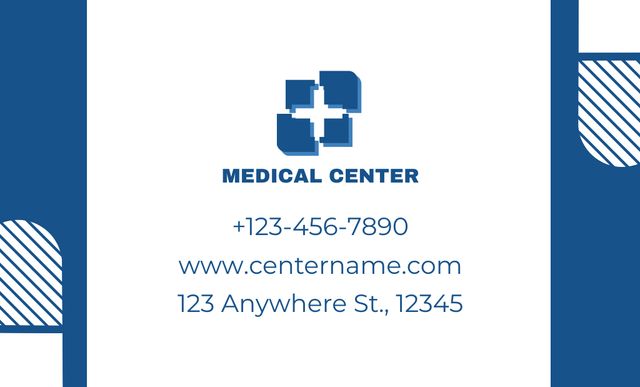 Medical Center Ad on Blue Minimalist Layout Business Card 91x55mm Design Template