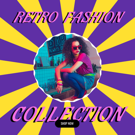 Fashion Collection Ad with Girl in Retro Clothes Instagram Design Template