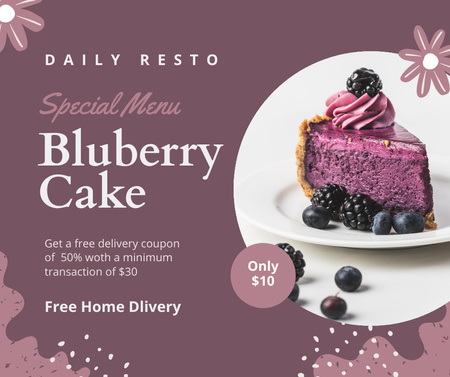 Delicious Blueberry Cake Facebook Πρότυπο σχεδίασης