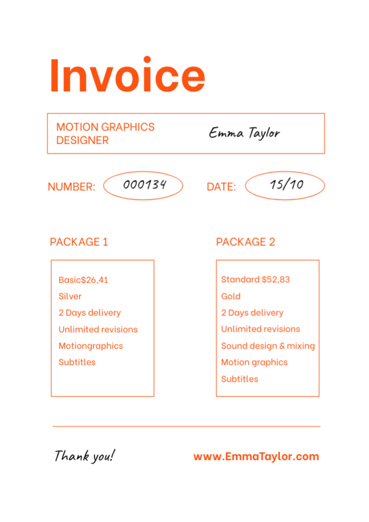 Modèle de visuel Service Motion Designer Price - Invoice