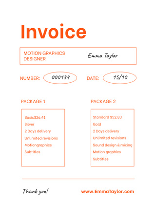 Plantilla de diseño de precio del diseñador de movimiento de servicio Invoice 