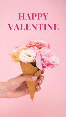 Valentine's Day Holiday Greeting with Flowers in Waffle Cone Instagram Story Design Template