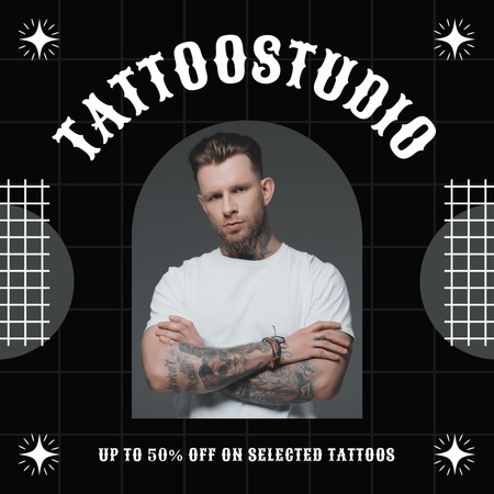 Template di design Studio del tatuaggio variopinto con lo sconto Instagram