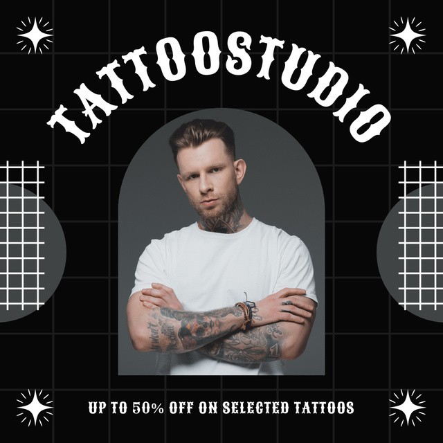 Designvorlage Colorful Tattoo Studio With Discount für Instagram