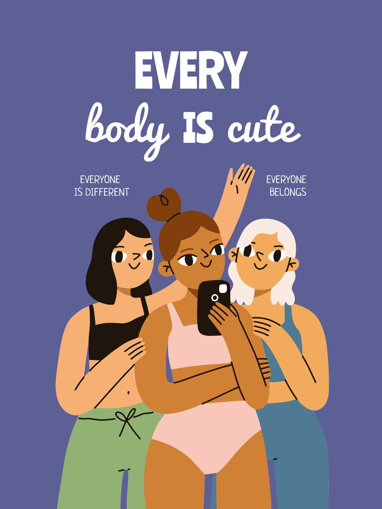 Body Positivity and Diversity Inspiration with Illustration of Women Poster US tervezősablon
