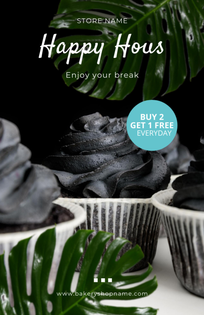 Delicious Black Cupcakes Recipe Card Design Template