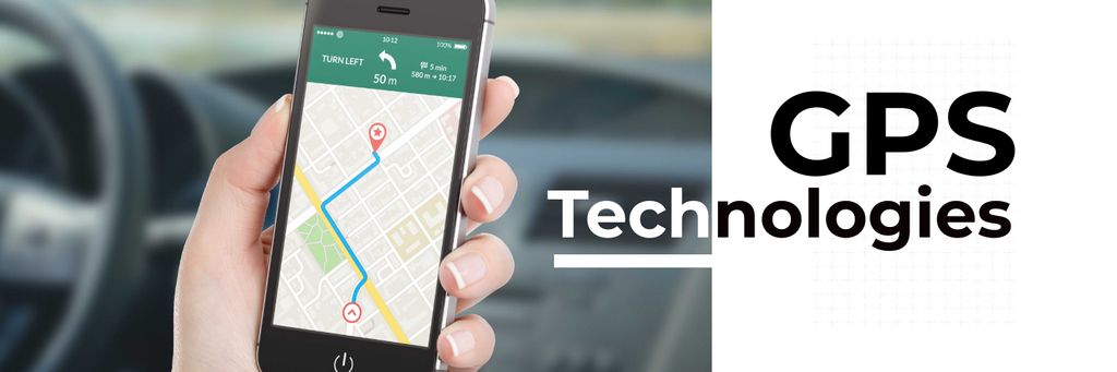 GPS Technologies With Map In Smartphone Twitter Design Template