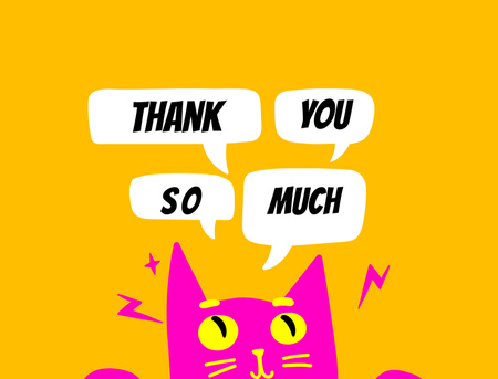Thank You so Much Phrase with Pink Cat Thank You Card 4.2x5.5in Design Template