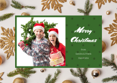 Merry Christmas Greeting with Couple with Fir Tree