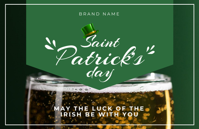 St. Patrick's Day Wishes with Glass of Beer in Frame Thank You Card 5.5x8.5in Design Template