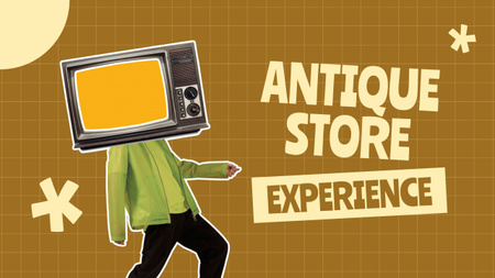 Antique Shop Vlogger Experience and Man With TV Youtube Thumbnail Design Template