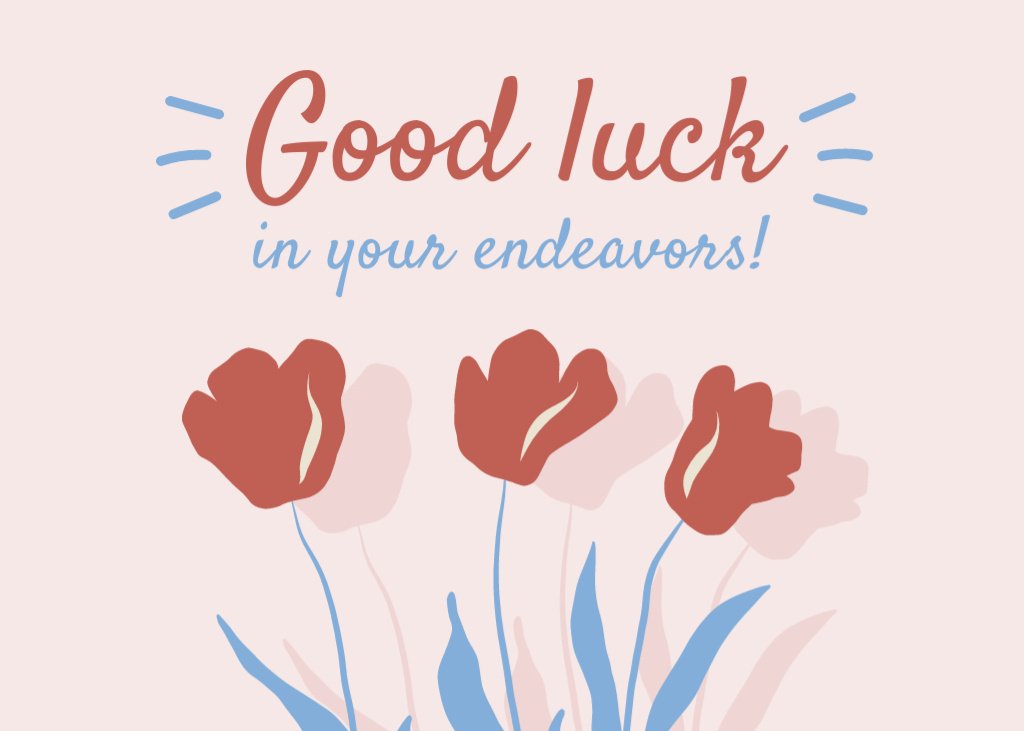 Good Luck Wishes with Cute Red Flowers Postcard 5x7inデザインテンプレート