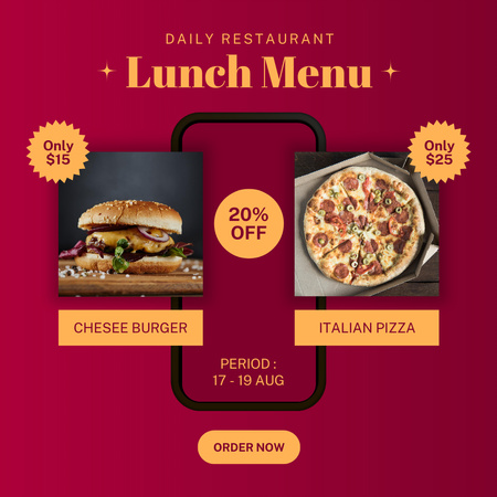 Oferta de desconto no App para o menu de almoço Instagram Modelo de Design