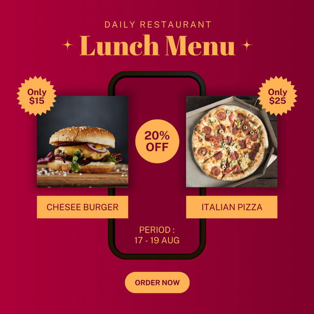 Discount Offer in App for Lunch Menu Instagram Design Template